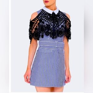 Self-Portrait Shirting Lace Cape Mini Dress Size 10
